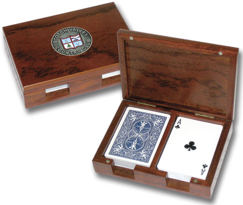 2 Deck Mahogany Wood Playing Card Box