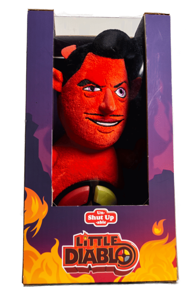 A window box containing a Little Diablo plush, sporting Jon Lovitz voice and likeness.