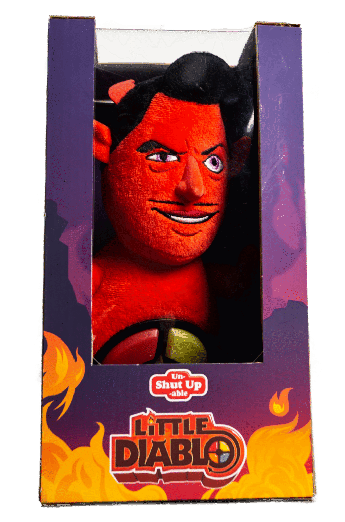 A window box containing a Little Diablo plush, sporting Jon Lovitz voice and likeness.