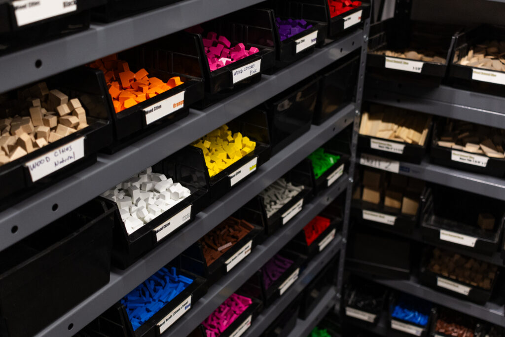 Parts bins at Ad Magic's Print and Play facility.