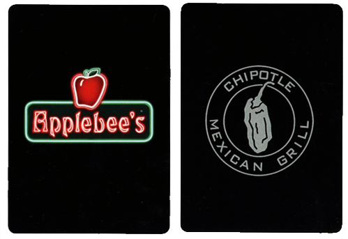 Custom promotional playing cards for famous restaurant brands: Applebee's & Chipotle